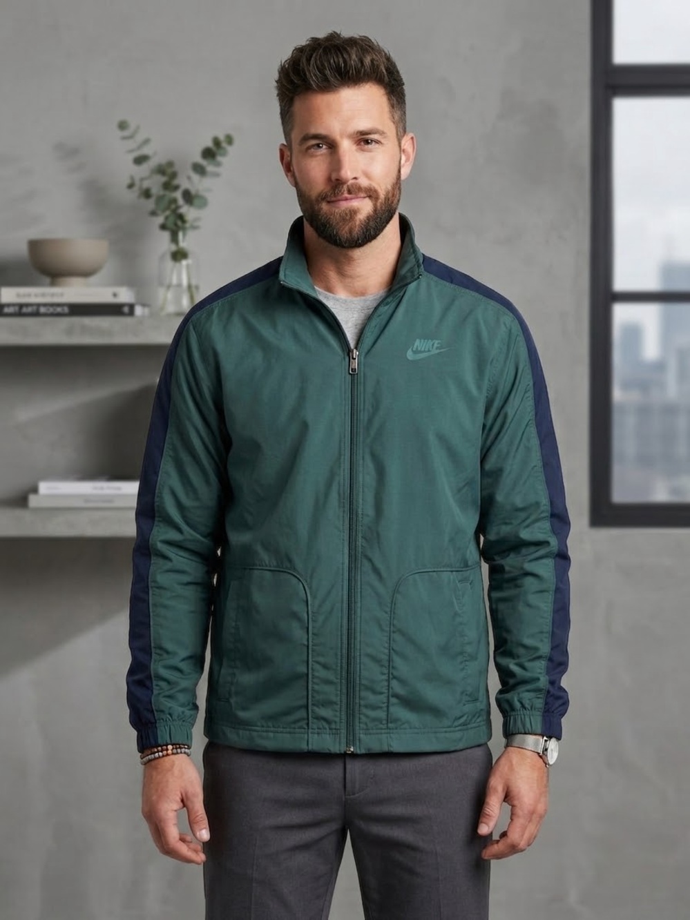 NEW! Nike 90’s Sportswear Colorblock Full Zip Track Jacket Green Navy Men